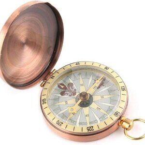 Vintage Copper Flip Cover Metal Pocket Watch Compass Camping Hiking Boating